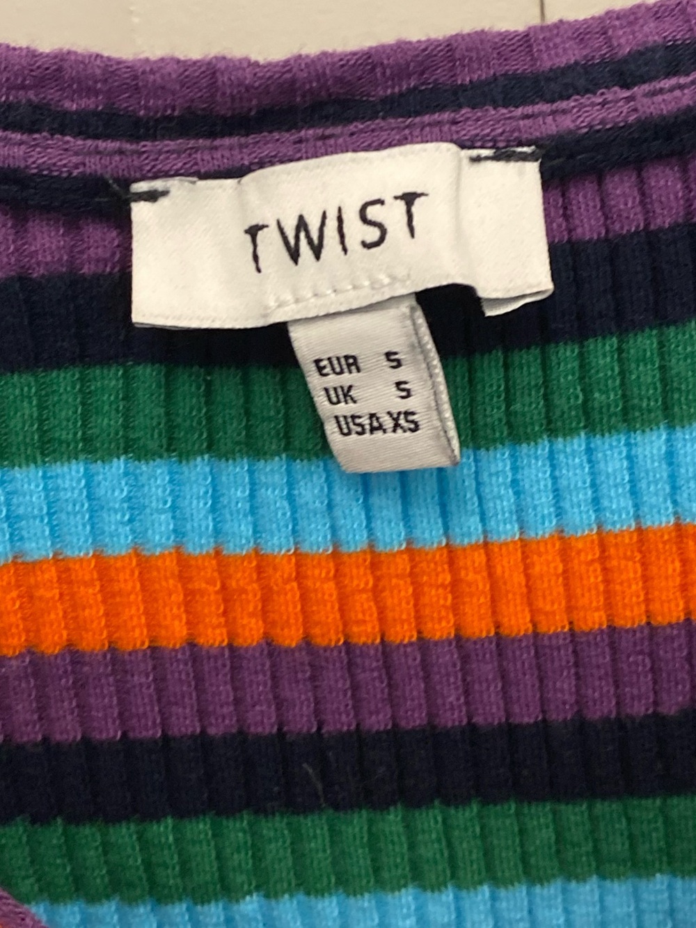 Vintage Multi-Stripe Ribbed Scoop Neck Tee - Blue, Green, Orange, Purple - Picture 11 of 11